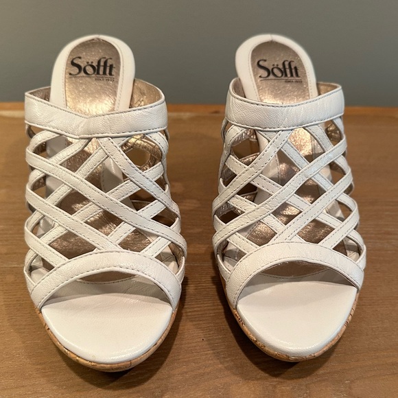 Sofft white leather and cork wedge platform mules size 6 - Picture 1 of 7